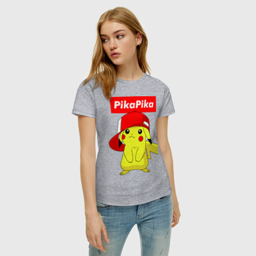 Женская футболка хлопок с принтом ПИКАЧУ, фото на моделе #1