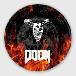 Круглый коврик для мышки Doom eternal on fire