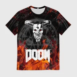 Мужская футболка 3D Doom eternal on fire