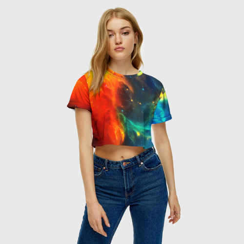 Женская футболка Crop-top 3D Битва космоса, цвет 3D печать - фото 3