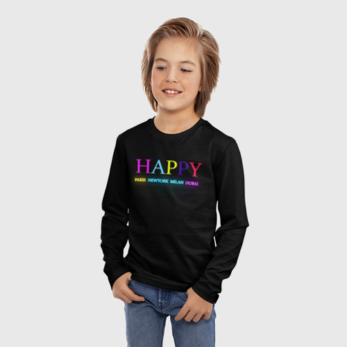 Детский лонгслив 3D с принтом HAPPY, фото на моделе #1
