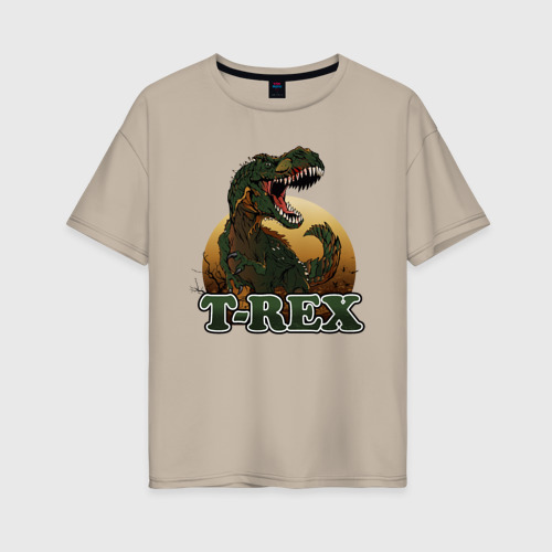 Женская футболка хлопок Oversize T-Rex, цвет миндальный