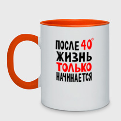 Кружка двухцветная После 40 жизнь начинается