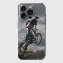 Чехол для iPhone 16 Pro Max силиконовый с защитой камеры Мотокросс КТМ motocross KTM +спина