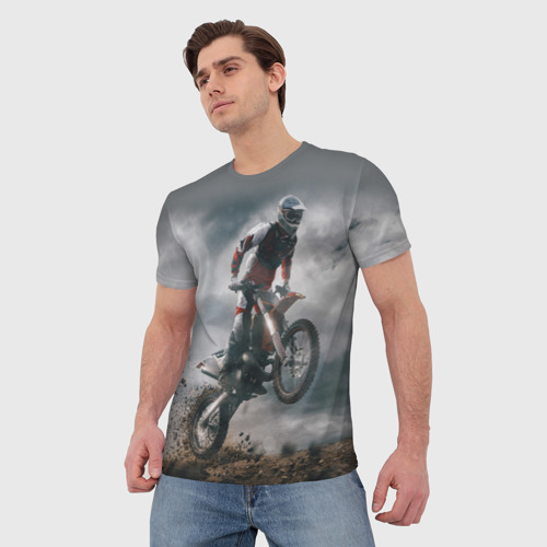 Мужская футболка 3D Мотокросс КТМ motocross KTM +спина, цвет 3D печать - фото 3