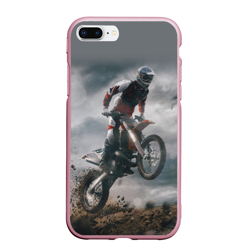 Чехол для iPhone 7Plus/8 Plus матовый Мотокросс КТМ motocross KTM +спина, цвет розовый