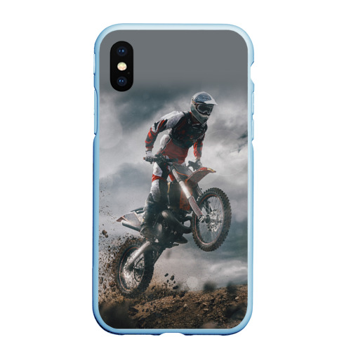 Чехол для iPhone XS Max матовый Мотокросс КТМ motocross KTM +спина, цвет голубой