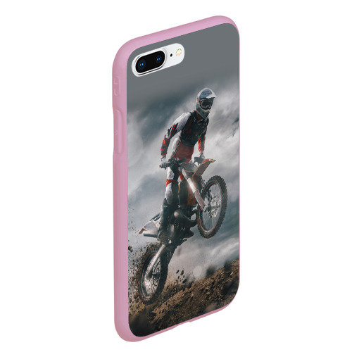 Чехол для iPhone 7Plus/8 Plus матовый Мотокросс КТМ motocross KTM +спина, цвет розовый - фото 3