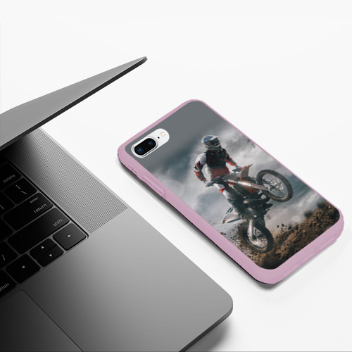 Чехол для iPhone 7Plus/8 Plus матовый Мотокросс КТМ motocross KTM +спина, цвет розовый - фото 5