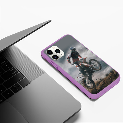 Чехол для iPhone 11 Pro Max матовый Мотокросс КТМ motocross KTM +спина, цвет фиолетовый - фото 5