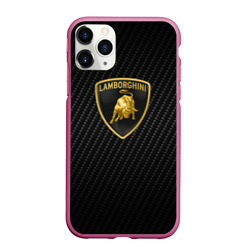 Чехол для iPhone 11 Pro Max матовый Lamborghini logo n carbone
