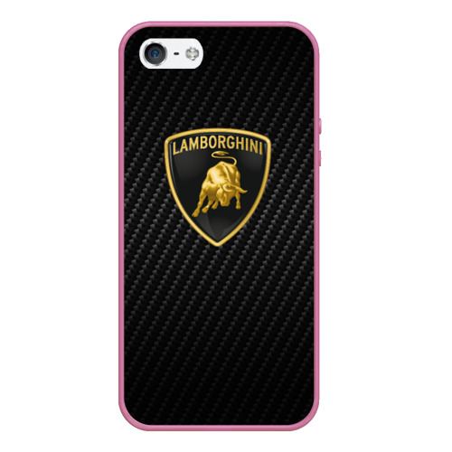 Чехол для iPhone 5/5S матовый Lamborghini logo n carbone, цвет малиновый