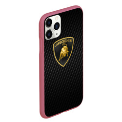 Чехол для iPhone 11 Pro Max матовый Lamborghini logo n carbone - фото 2