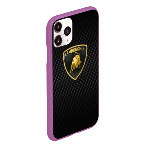 Чехол для iPhone 11 Pro Max матовый Lamborghini logo n carbone, цвет фиолетовый - фото 3