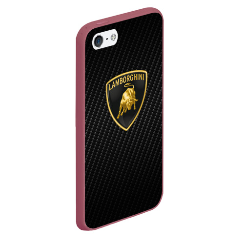 Чехол для iPhone 5/5S матовый Lamborghini logo n carbone, цвет малиновый - фото 3