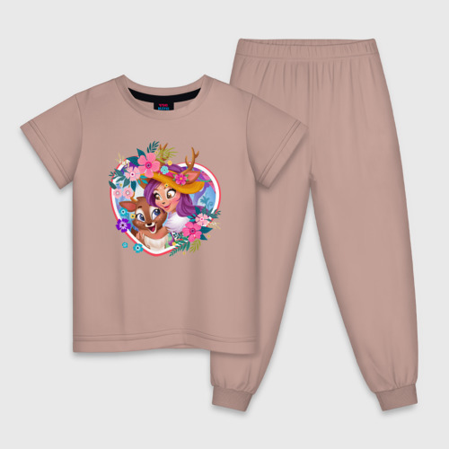 Детская пижама хлопок Данэсса Оленни и Спринт, цвет пыльно-розовый