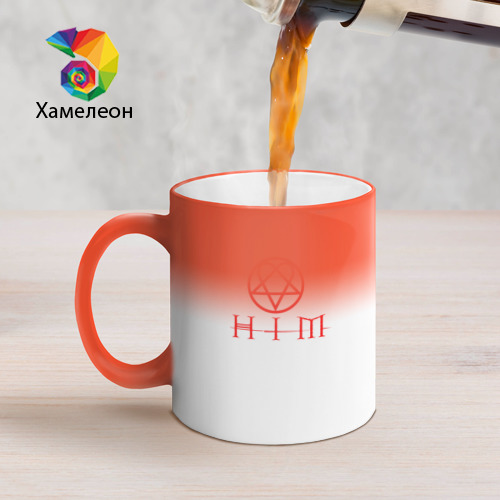 Кружка хамелеон HIM logo red ХИМ лого, цвет белый + красный - фото 5