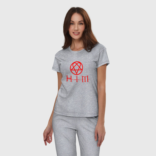 Женская пижама хлопок HIM logo red ХИМ лого, цвет меланж - фото 3