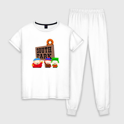 Женская пижама хлопок South Park - персонажи с логотипом, цвет белый