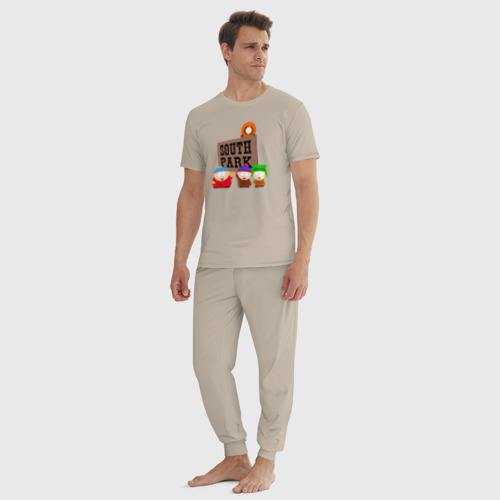 Мужская пижама хлопок South Park - персонажи с логотипом, цвет миндальный - фото 5