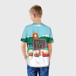 Футболка с принтом Южный Парк South Park для ребенка, вид на модели сзади №2. Цвет основы: белый