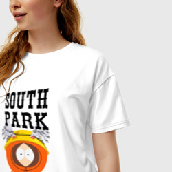 Футболка с принтом South Park Кенни для женщины, вид на модели спереди №2. Цвет основы: белый
