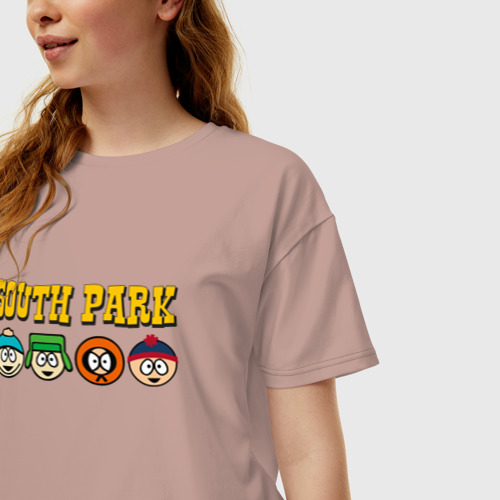 Женская футболка хлопок Oversize с принтом Южный парк минимализм, фото на моделе #1