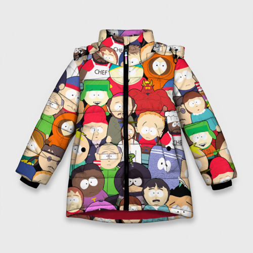 Зимняя куртка для девочек 3D с принтом South Park персонажи, вид спереди #2