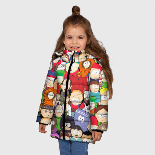 Зимняя куртка для девочек 3D с принтом South Park персонажи, фото на моделе #1