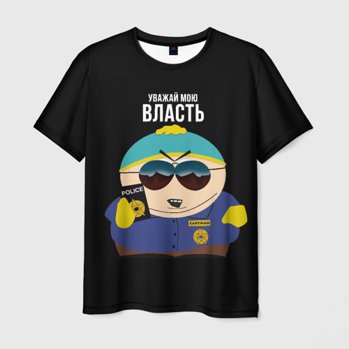 Мужская футболка с принтом South Park Картман полицейский, вид спереди №1
