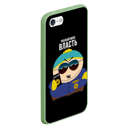 Чехол для iPhone 5/5S матовый South Park Картман полицейский, цвет салатовый - фото 3