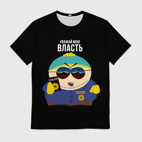 Мужская футболка 3D South Park Картман полицейский