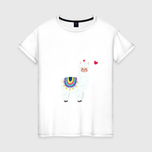Женская футболка хлопок Альпака-медсестра, цвет белый