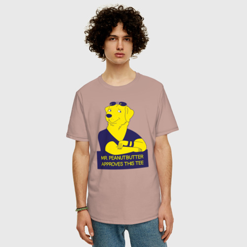 Мужская футболка хлопок Oversize Mr. Peanutbutter, цвет пыльно-розовый - фото 3