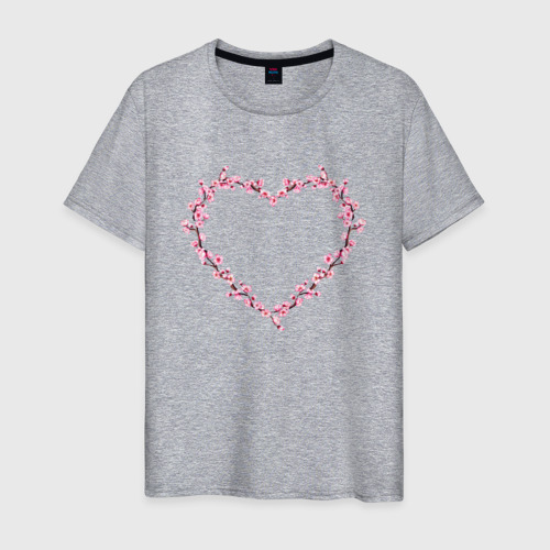 Мужская футболка хлопок Сердце из сакуры cherry Blossom heart, цвет меланж