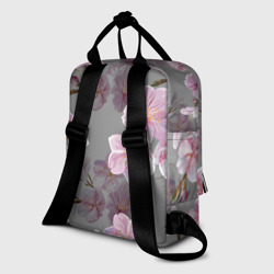 Рюкзак с принтом Сакура для женщины, вид на модели сзади №1. Цвет основы: белый