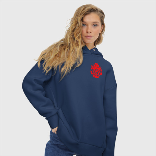 Женское худи Oversize хлопок Красный оверлорд лого, цвет темно-синий - фото 4