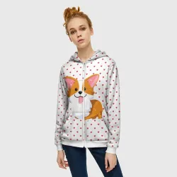 Женская толстовка 3D на молнии Корги - фото 2