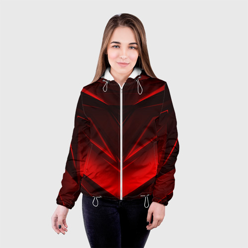 Женская куртка 3D Geometry stripes красная геометрия, цвет белый - фото 3