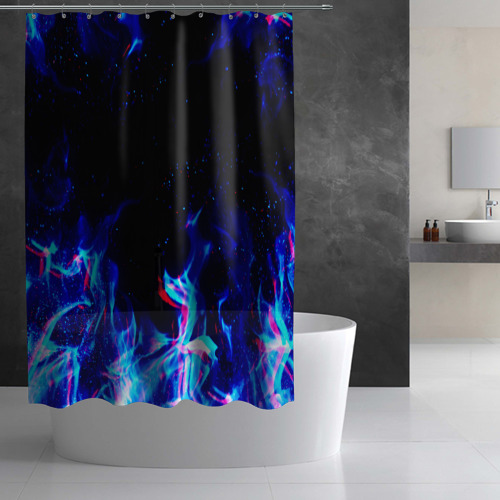 Штора 3D для ванной Синий огонь глитч blue fire glitch - фото 2