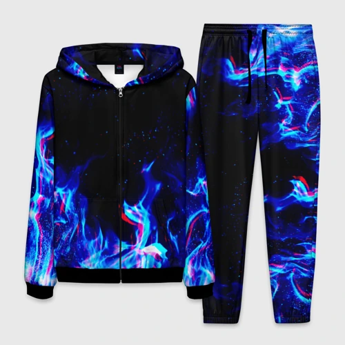 Мужской костюм 3D Синий огонь глитч blue fire glitch