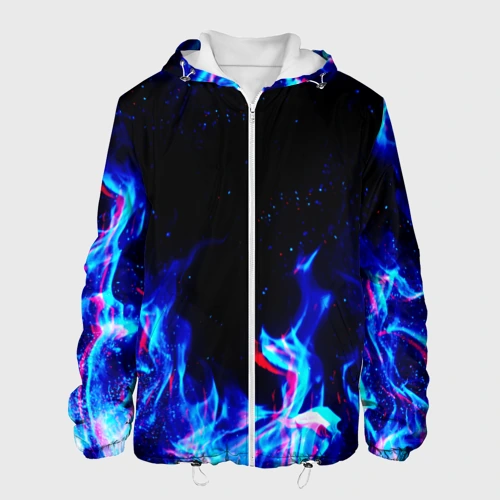 Мужская куртка 3D Синий огонь глитч blue fire glitch