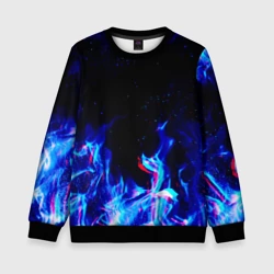 Детский свитшот 3D Синий огонь глитч blue fire glitch