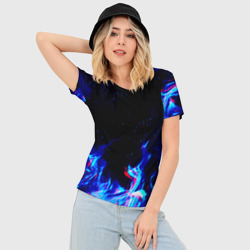 Женская футболка 3D Slim Синий огонь глитч blue fire glitch - фото 2