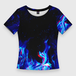 Женская футболка 3D Slim Синий огонь глитч blue fire glitch