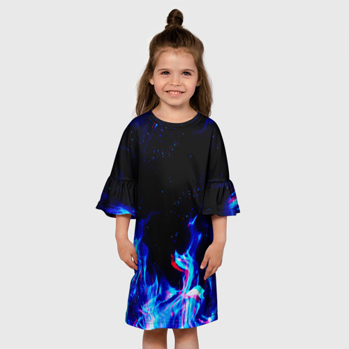 Детское платье 3D Синий огонь глитч blue fire glitch, цвет 3D печать - фото 4