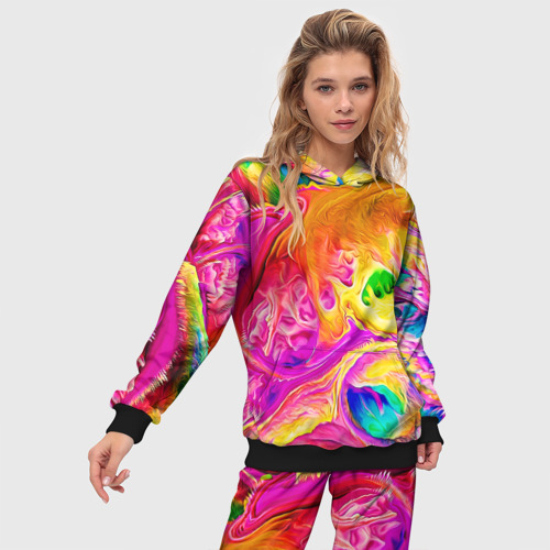 Женский костюм с толстовкой 3D Tie dye яркие краски, цвет черный - фото 3