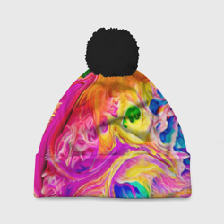 Шапка 3D c помпоном Tie dye яркие краски