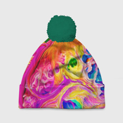 Шапка 3D c помпоном Tie dye яркие краски