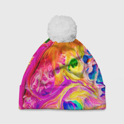 Шапка 3D c помпоном Tie dye яркие краски